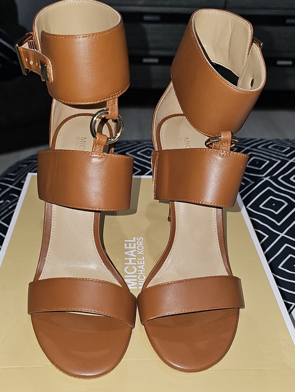 Michael Kors Cognac Leather Block Heel Sandals